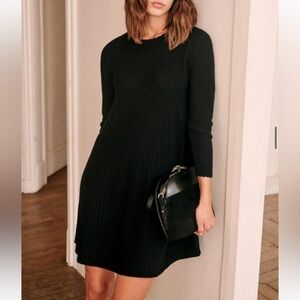 Sezane Black Ribbed Mini Dress
